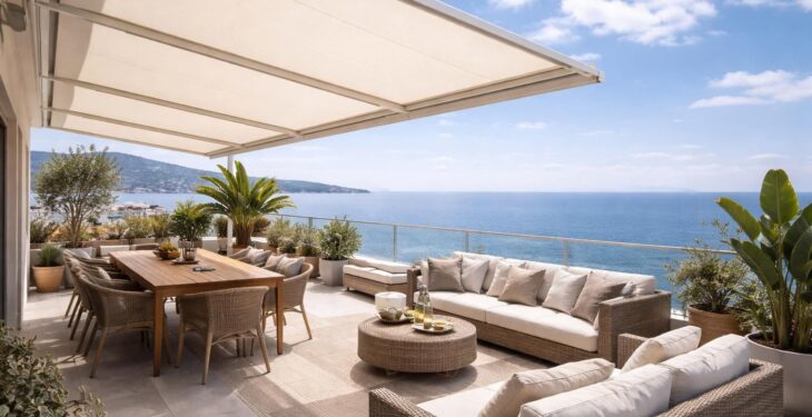 découvrez comment aménager un appartement à nice avec une terrasse offrant une vue imprenable sur la mer, équipé de stores bannes somfy et de mobilier outdoor résistant pour un confort optimal en plein air.