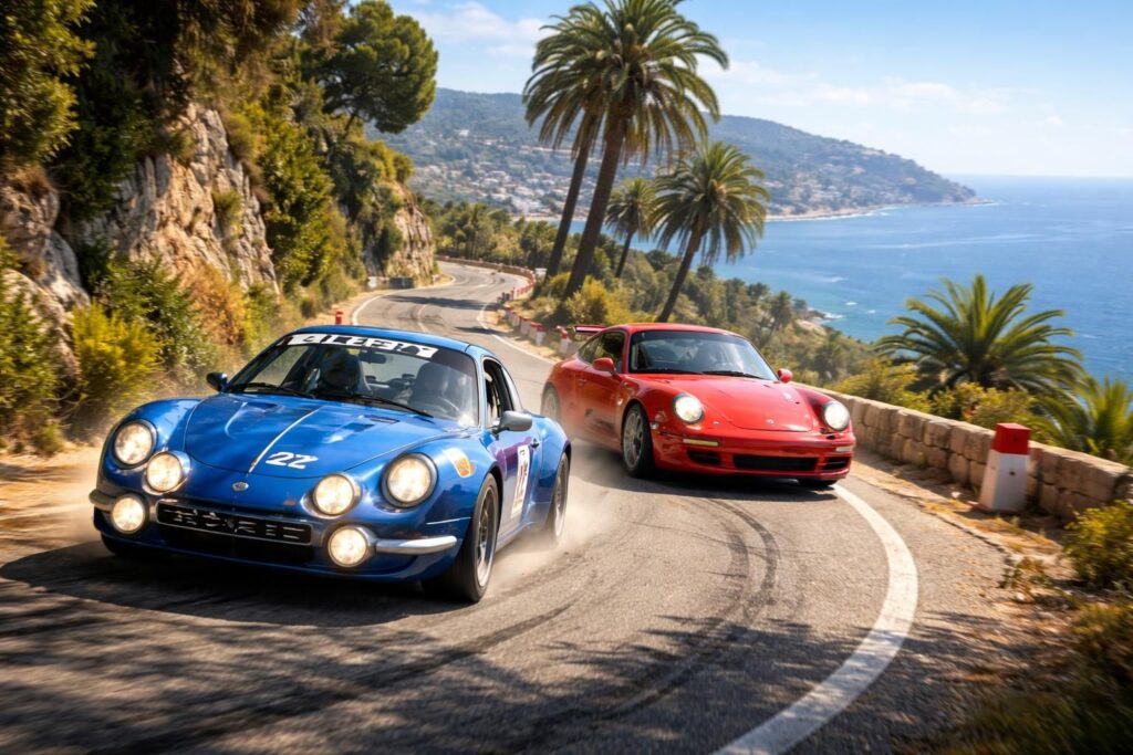 Les rallyes automobiles à Nice avec les Alpine A110 et Porsche 911 sur les routes de la Côte d’Azur